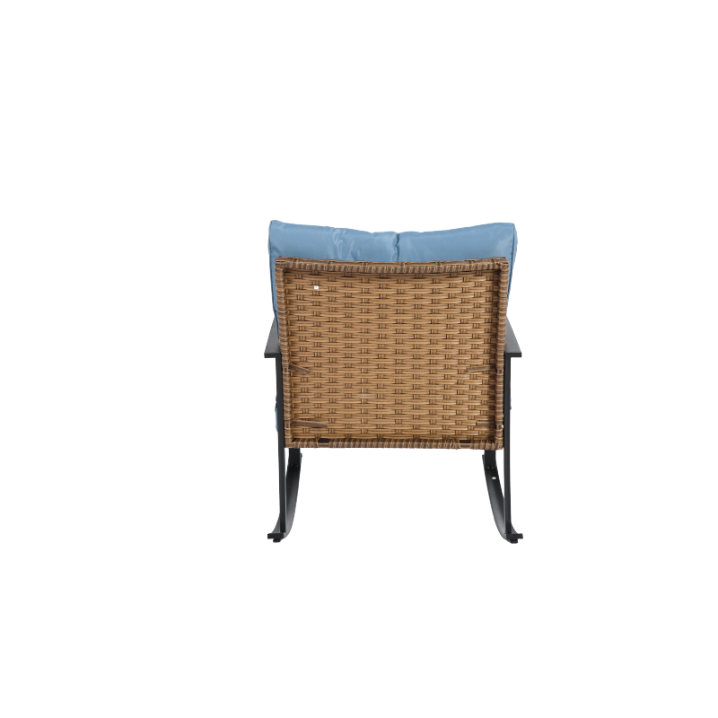 Wicker Patio Rocking Chair Set, 3-Pc, Blue, Compact