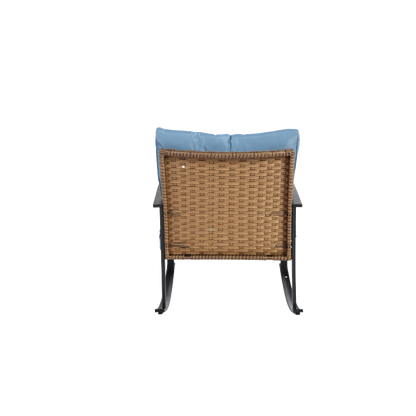 Wicker Patio Rocking Chair Set, 3-Pc, Blue, Compact