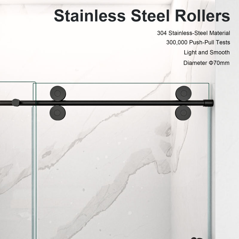 56"-60"W x 72"H Frameless Single Sliding Shower Door _ 5/16" (8mm) Clear Tempered Glass, Bypass Design with Matte Black Finish