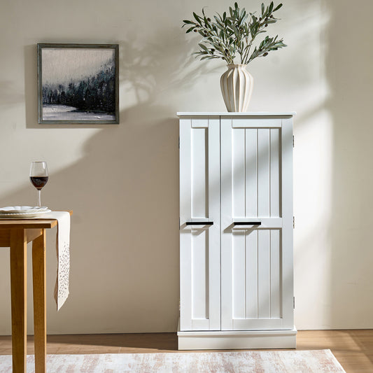 Modern White Pantry Cabinet for Kitchen, Adjustable Shelves