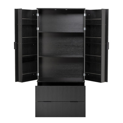 Modern Fluted Kitchen Pantry Cabinet, Drawers & Spice Racks