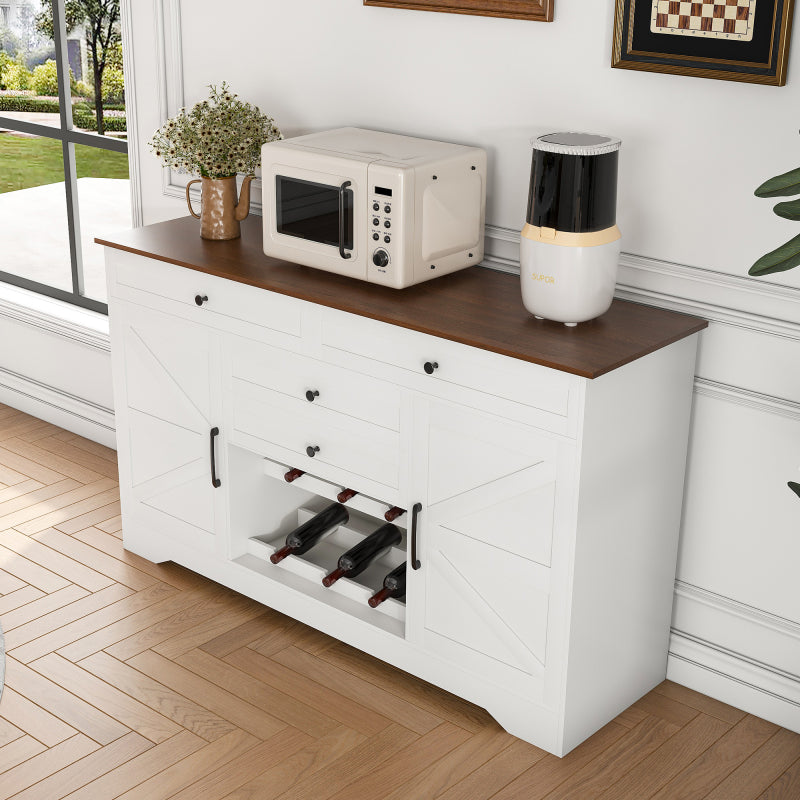 Farmhouse Dining Sideboard with Wood Top & Adjustable Shelf