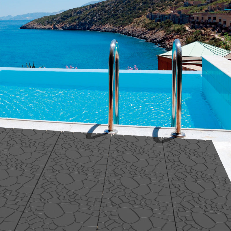Stone-Texture Patio Deck Tiles for Porch & Balcony, DIY Snap