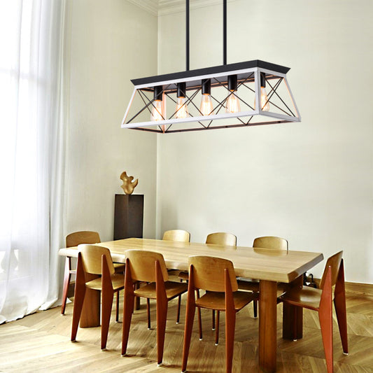 Modern Industrial 5-Light Pendant for Dining with Metal Cage