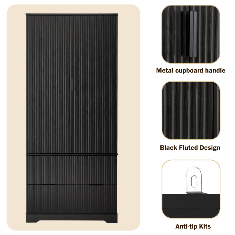 Modern Fluted Kitchen Pantry Cabinet, Drawers & Spice Racks