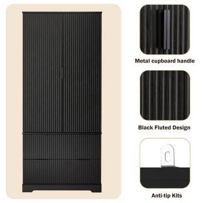 Modern Fluted Kitchen Pantry Cabinet, Drawers & Spice Racks