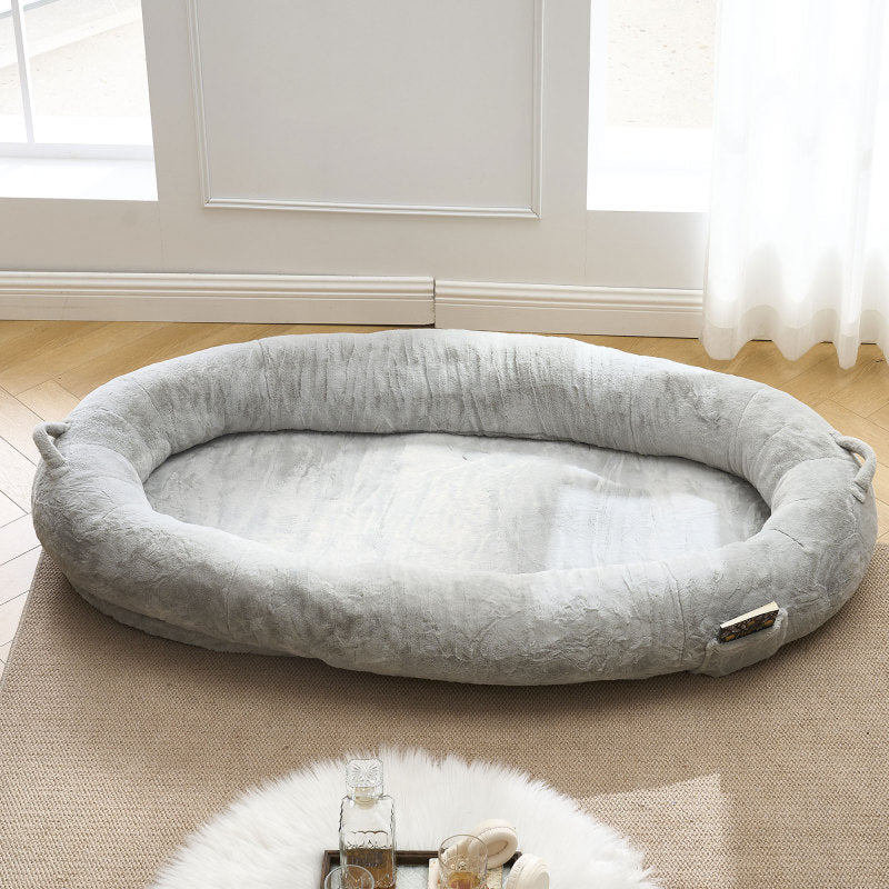 Human Dog Bed for Adult, Giant Extra Large Memory Foam Human Size Pet Bed for People, Fluffy Plush Dog Bed for Human with Storage Pocket  Cover Portable Handle Non-Slip Bottom