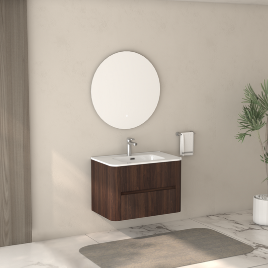 Dark Walnut 30" Floating Bathroom Vanity, Integrated Sink