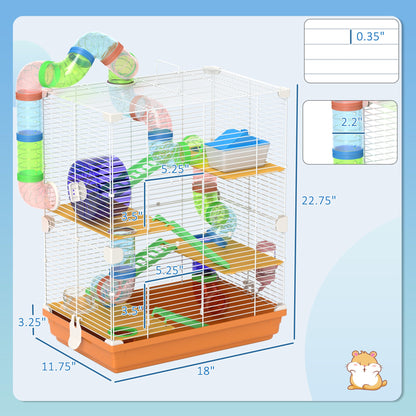 PawHut Portable Hamster Travel Carrier, 5-Tier Wheel & Tube