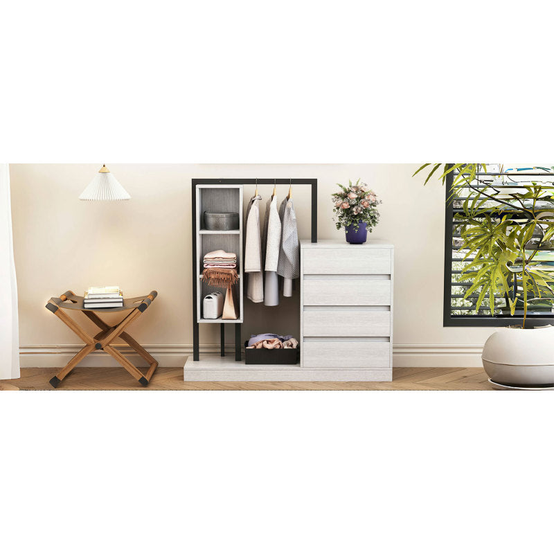 Sleek White Bedroom Wardrobe, 4 Drawers & 3 Shelves