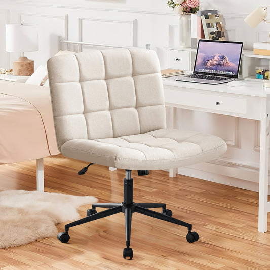 Cozy Linen Armless Home Office Chair with Lumbar Support