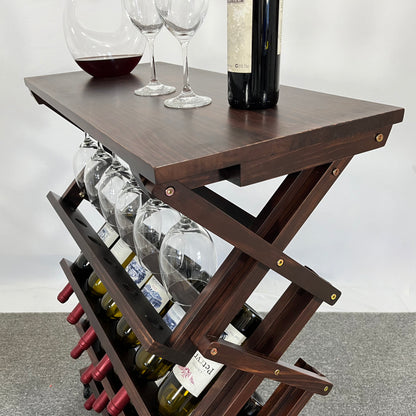 Walnut Freestanding Wine Rack for Home Bar, 26-Bottle
