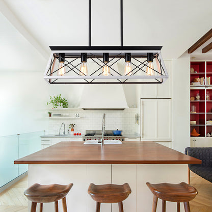 Modern Industrial 5-Light Pendant for Dining with Metal Cage