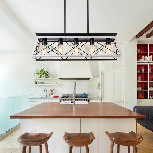 Modern Industrial 5-Light Pendant for Dining with Metal Cage