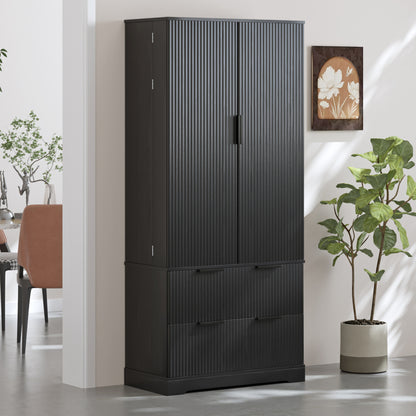 Modern Fluted Kitchen Pantry Cabinet, Drawers & Spice Racks