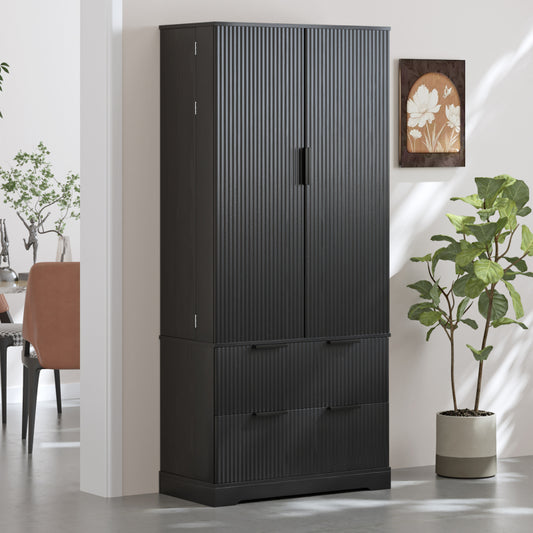 Modern Fluted Kitchen Pantry Cabinet, Drawers & Spice Racks