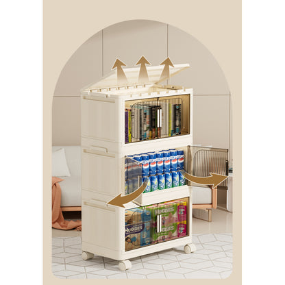 Modern Folding Closet Cabinet with Wheels, 3-Tier