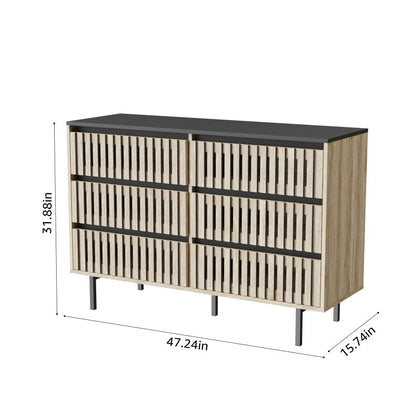 Fluted,Bedroom Storage Cabinet,Six drawer storage,Large Capacity,Modern Minimalist Drawer Cabinet,Two-tone Design