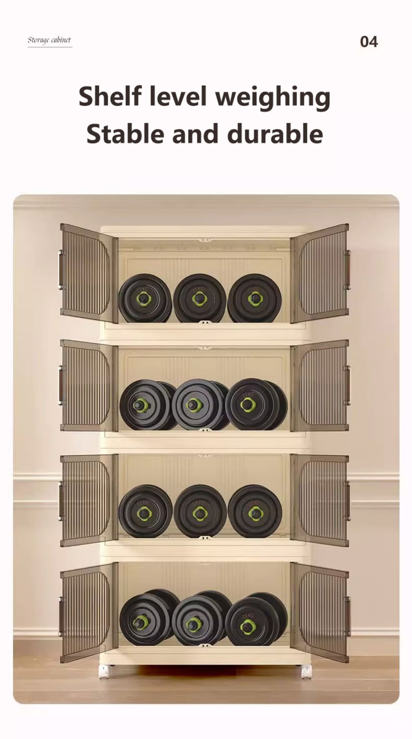 Modern Folding Closet Cabinet with Wheels, 3-Tier
