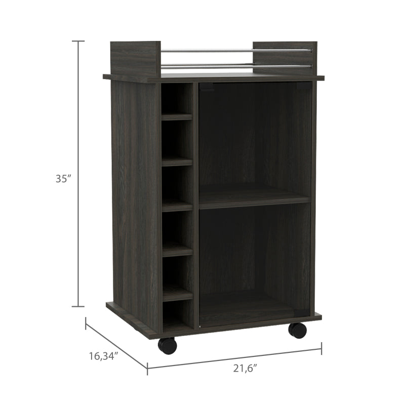 Dukat Espresso Bar Cart for Home, 6-Bottle Rack, Rolling