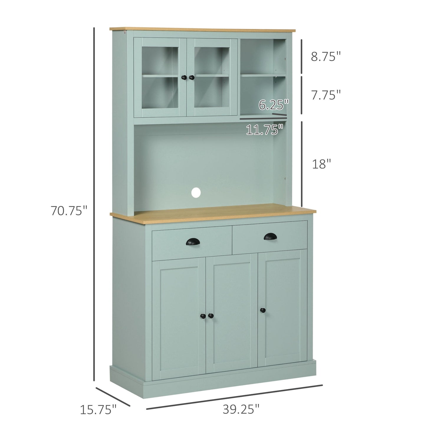 HOMCOM Light Blue Kitchen Hutch Pantry with Microwave Shelf