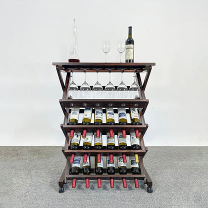 Walnut Freestanding Wine Rack for Home Bar, 26-Bottle
