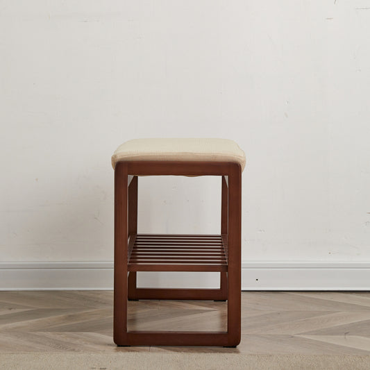 Walnut Solid Wood Entryway Shoe Bench with Cushioned Seat