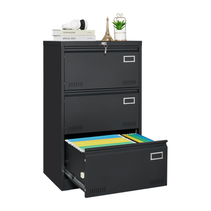 Sleek 3-Drawer Lateral File Cabinet for Home Office, Locking
