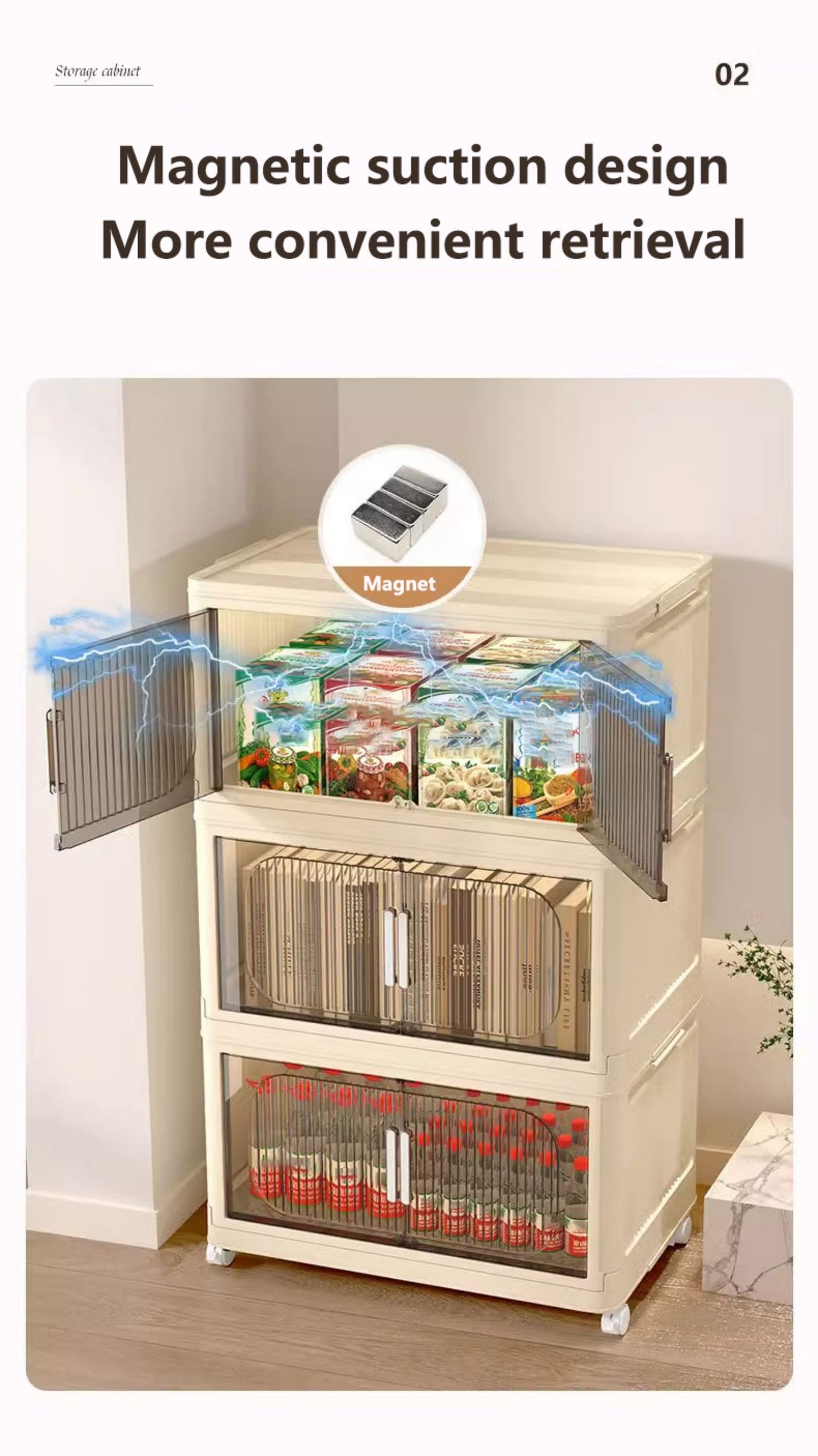 Modern Folding Closet Cabinet with Wheels, 3-Tier