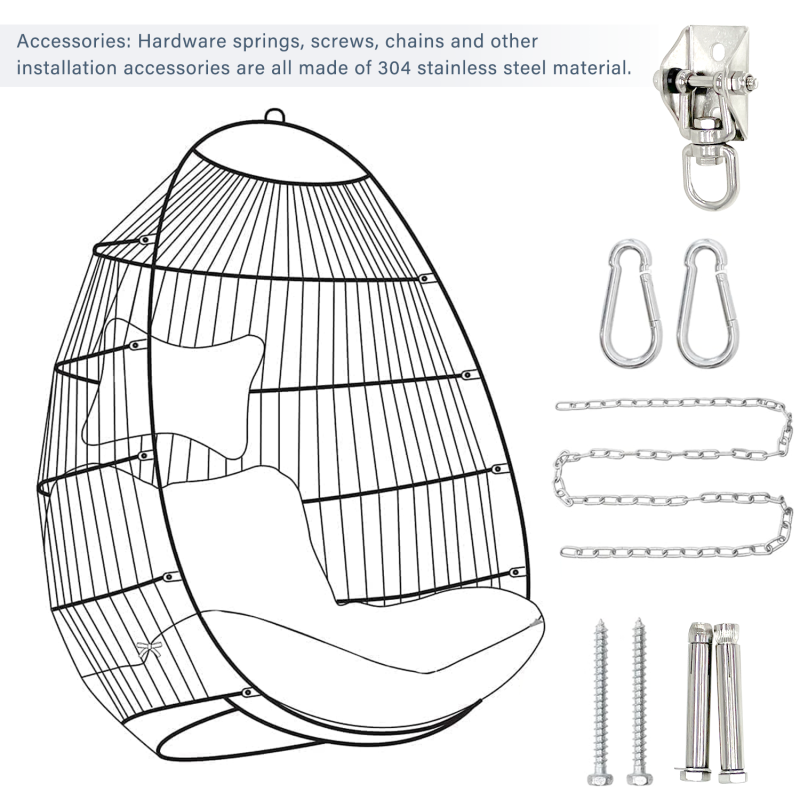 Boho Egg Swing Chair for Patio, All-Weather White PE Rattan