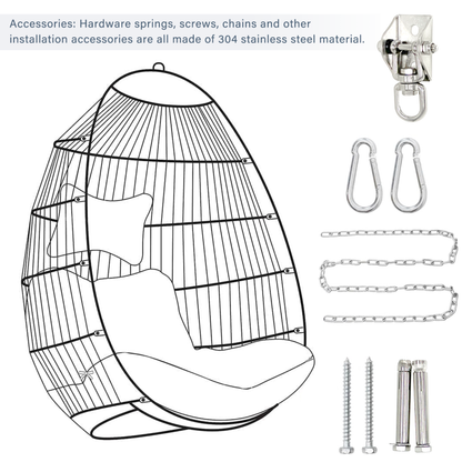 Boho Egg Swing Chair for Patio, All-Weather White PE Rattan