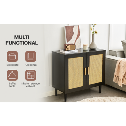 Modern Rattan Sideboard for Living Room, Adjustable Shelves