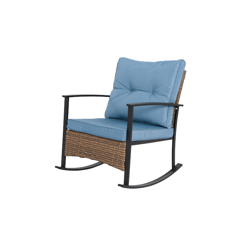 Wicker Patio Rocking Chair Set, 3-Pc, Blue, Compact