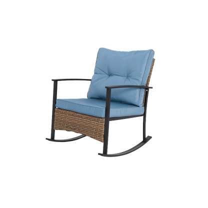 Wicker Patio Rocking Chair Set, 3-Pc, Blue, Compact
