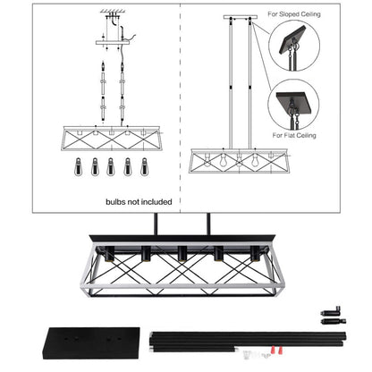 Modern Industrial 5-Light Pendant for Dining with Metal Cage