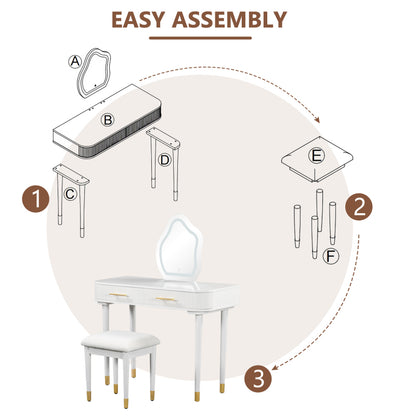 Modern Vanity Set for Bedroom with Touch LED Mirror, 2 Drawers