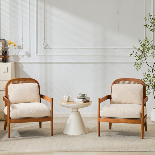 Mid-Century Armchairs Set of 2 for Living Room, Rattan Back