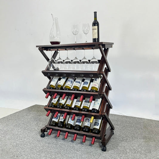 Walnut Freestanding Wine Rack for Home Bar, 26-Bottle