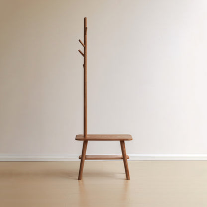Walnut Solid Wood Entryway Shoe Bench with Cushioned Seat
