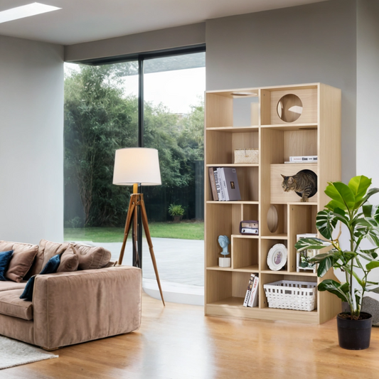 Modern Cat House Bookcase for Living Room Hidden Litter Box