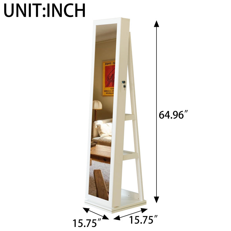 Sleek 360° Swivel LED-Lit Mirror Jewelry Armoire for Bedroom