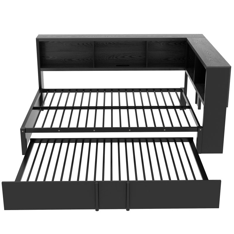 Modern Metal Daybed w/ Trundle, Guest Room Storage & USB