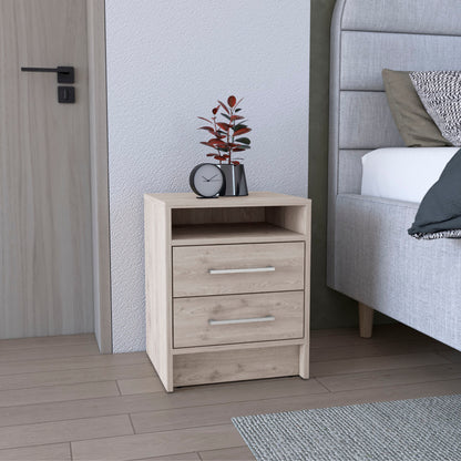 Eter Modern Bedside Table with 2 Drawers, Smokey Oak/White