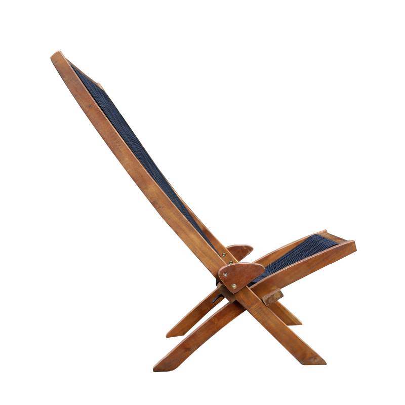 Coastal Folding Rope-Weave Wood Chair for Patio, Folds Flat