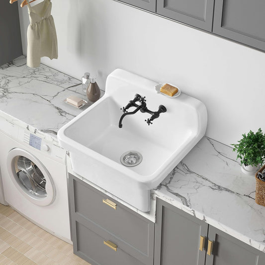 ELLAI Farmhouse Wall-Mount Utility Laundry Sink, High-Back