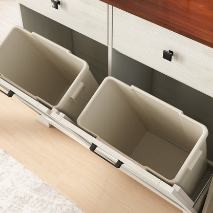 Farmhouse Barn-Door Double Tilt-Out Kitchen Trash Cabinet