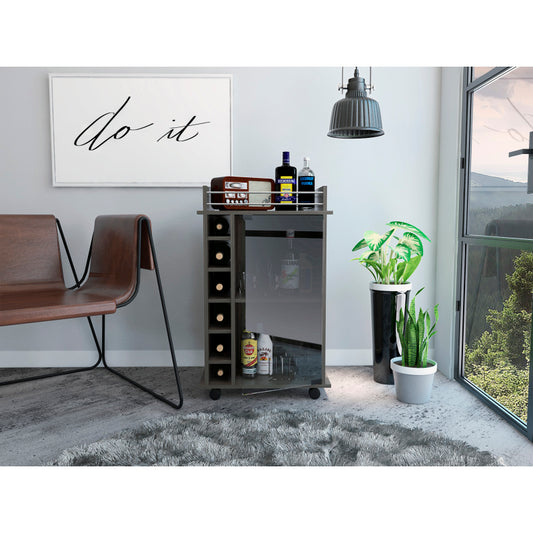 Dukat Espresso Bar Cart for Home, 6-Bottle Rack, Rolling