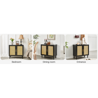 Modern Rattan Sideboard for Living Room, Adjustable Shelves