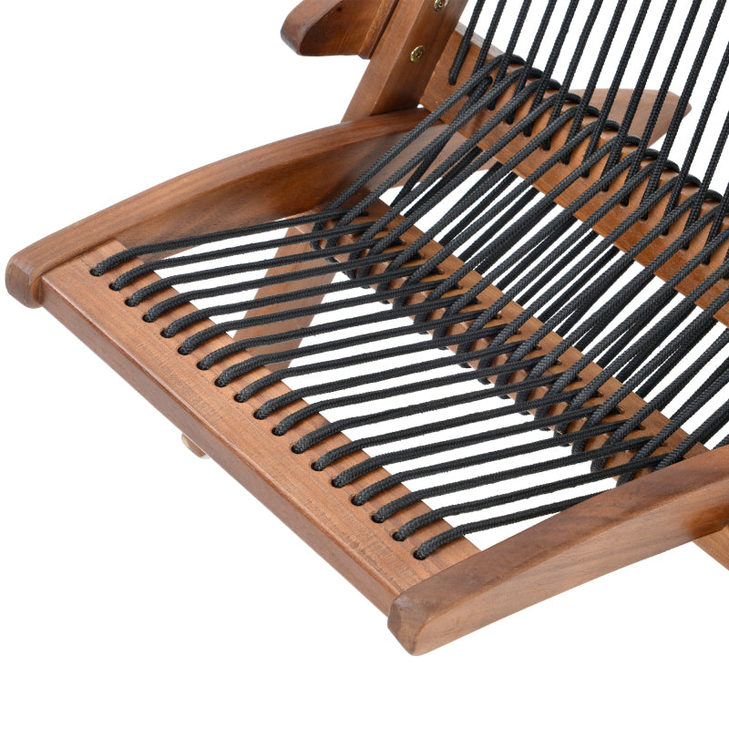 Coastal Folding Rope-Weave Wood Chair for Patio, Folds Flat