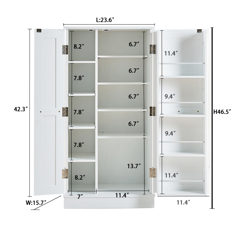 Kitchen Pantry Storage Cabinet,Freestanding Pantry Cabinet with Doors & Adjustable Shelves, Small Food Pantry Cabinet for Kitchen,Dining Room Craft Room (White)